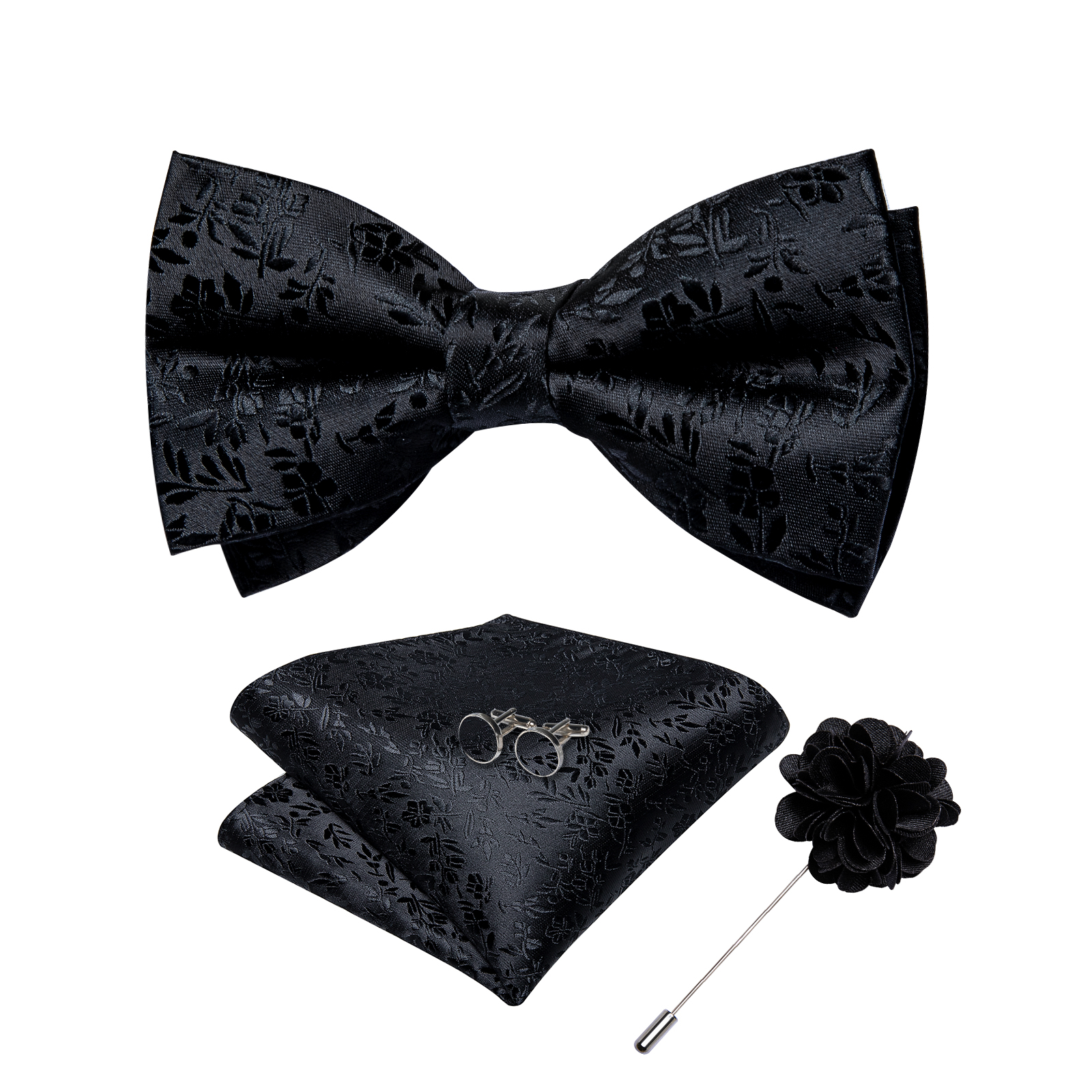 4Pcs Black Solid Floral Men's  - Bow Tie Pre Tied のレビューと価格