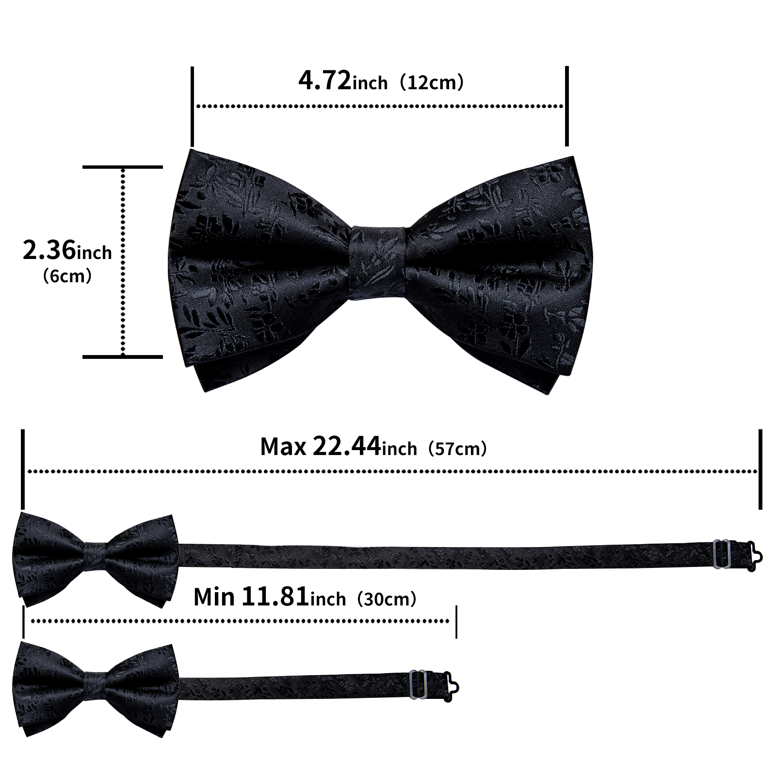 4Pcs Black Solid Floral Men's  - Bow Tie Pre Tied のレビューと価格