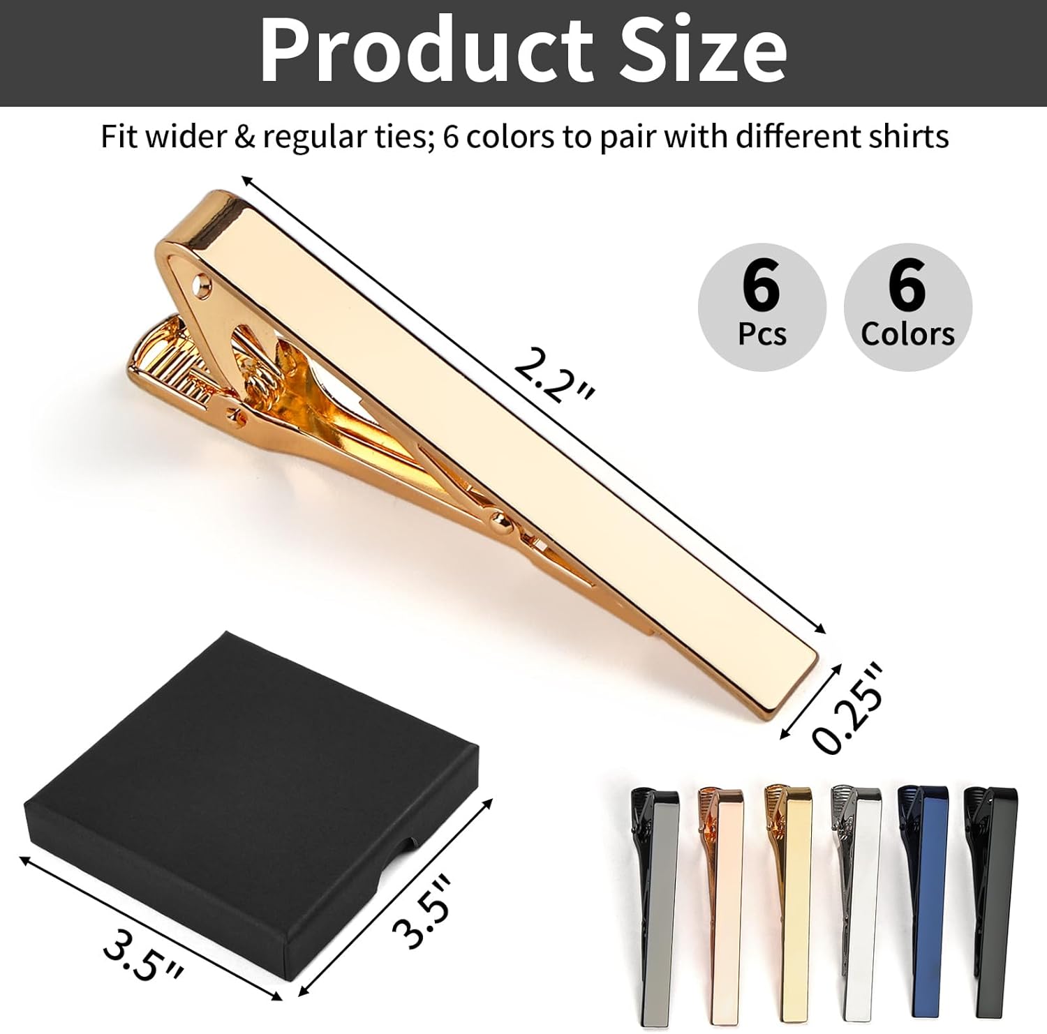 6 Tie Clips for Men, Classic S - Tie Bar Set Gift のレビューと価格