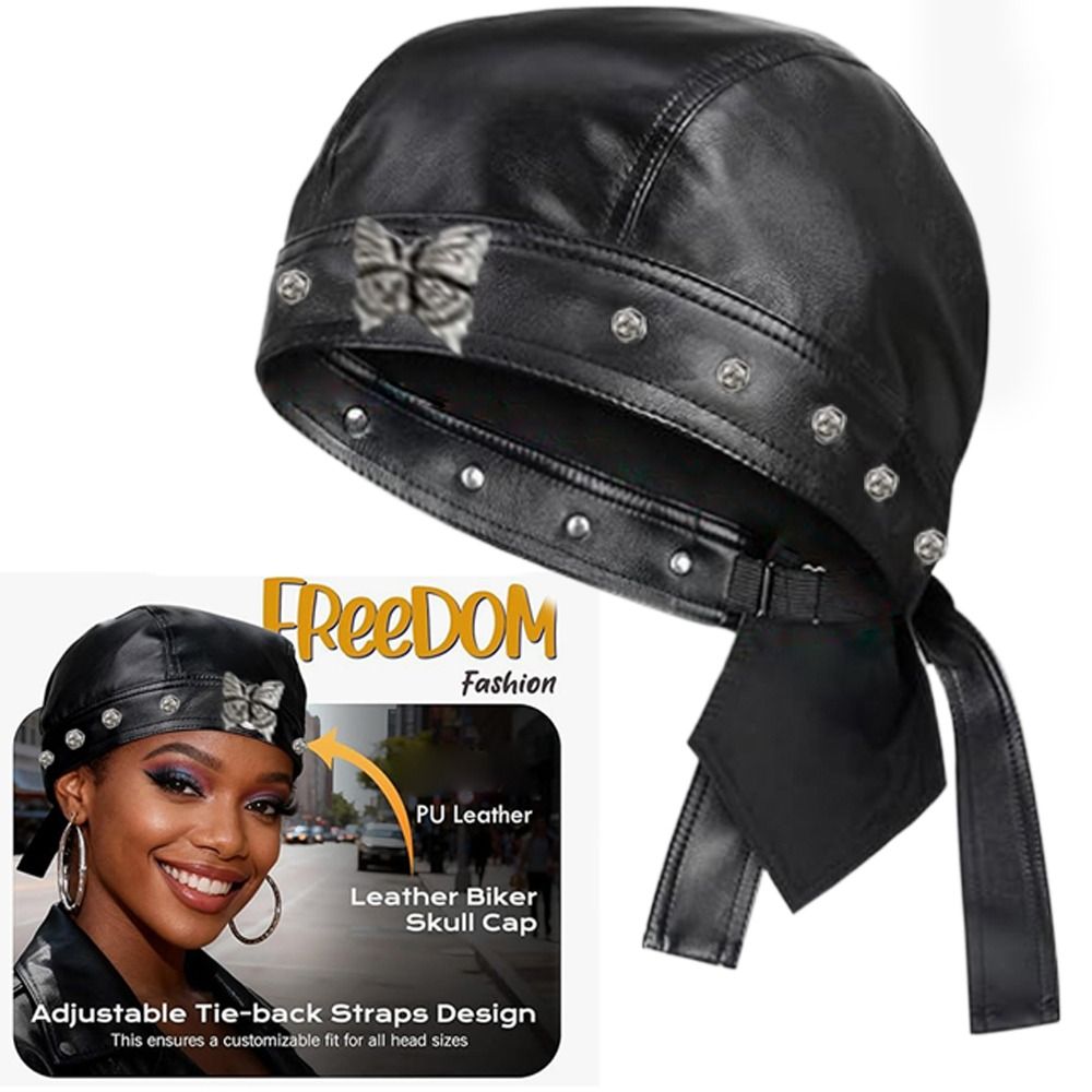 New PU Leather Black Biker Cap - Bandana Doo Rag のレビューと価格